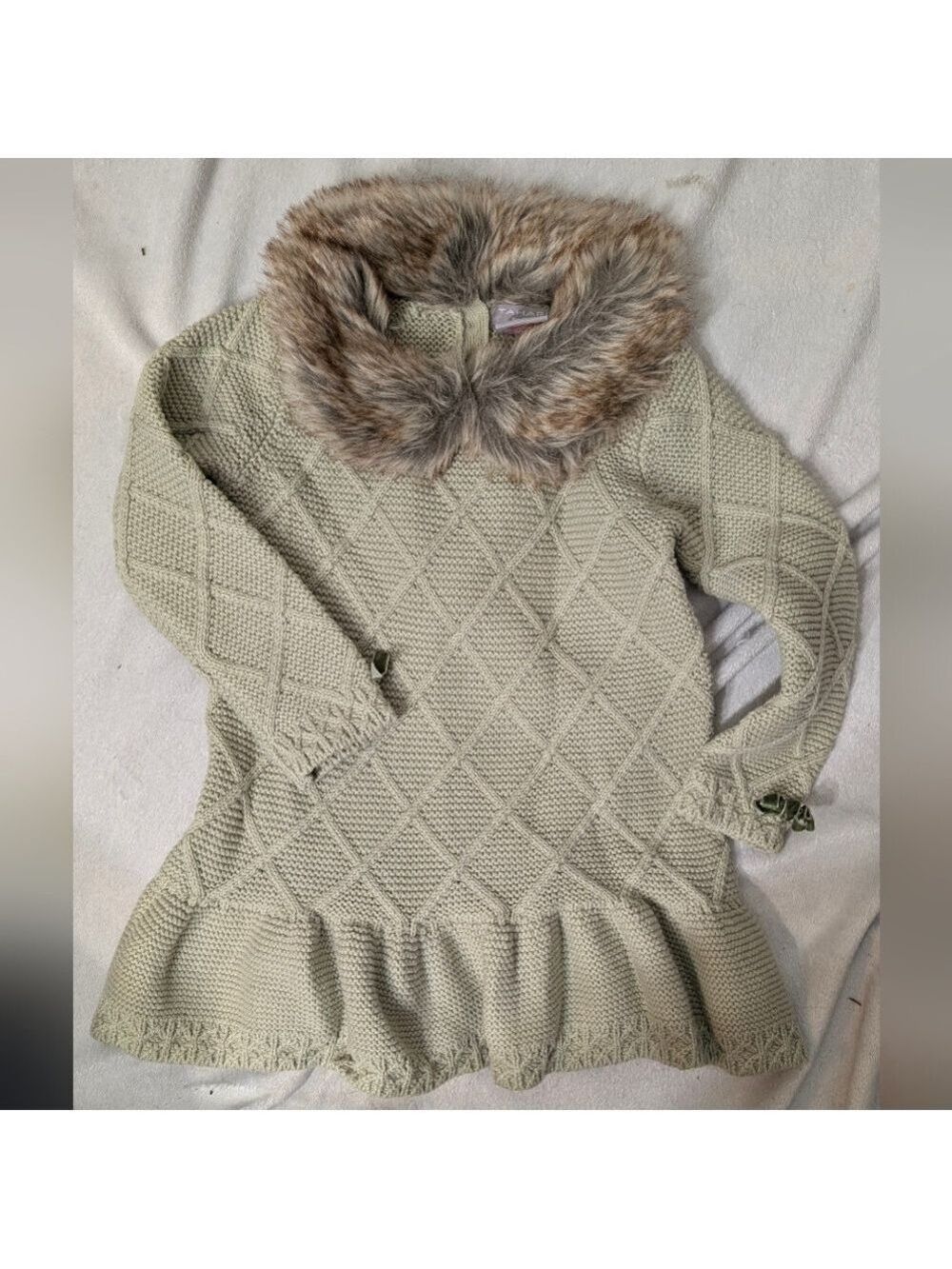 Tahari Baby Knit Sweater Dress Faux Fur Collar 24 Months